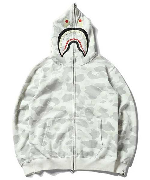 Bathing Ape Black and White Luminous Shark Coat High Quality Looped Fabric Hooded Shark Sweater