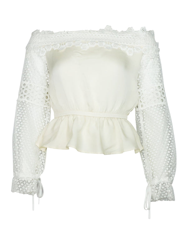 Women's Self Portrait Off the Shoulder Top in White Polyester