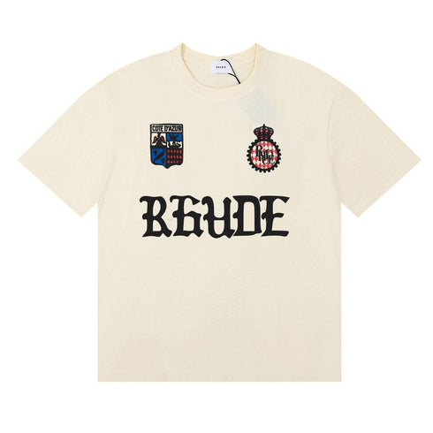 Rhude T-shirts Gothic Letter Badge Printing Cotton Casual Crew Neck Short Sleeve Men and Women