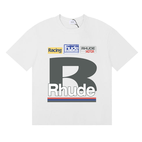Rhude T-shirts Petrol Patch Racing Motor Cotton Casual Short Sleeve Men and Women