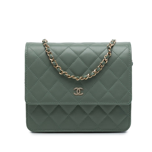 Square Wallet on Chain Quilted Caviar