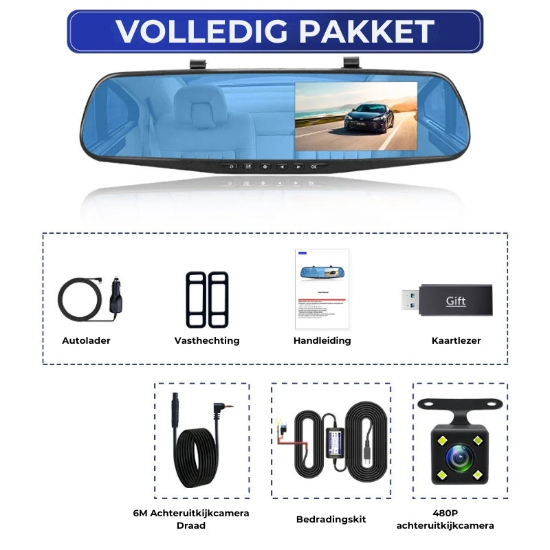 Autospiegel Dashcam - Dual Lens + Geïntegreerd scherm