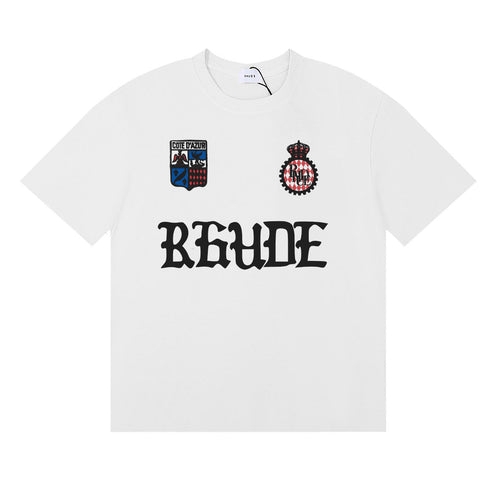 Rhude T-shirts Gothic Letter Badge Printing Cotton Casual Crew Neck Short Sleeve Men and Women