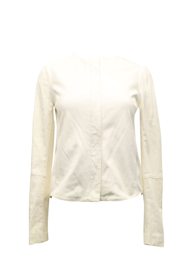 Women's Vince Collarless Jacket in White Leather