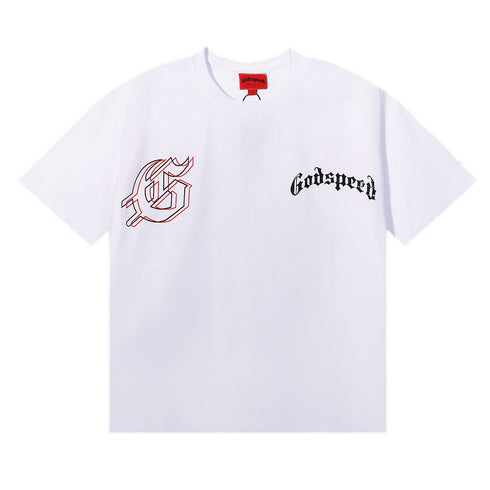 Godspeed T-shirts Double Sided Skull Face Printed Cotton Casual Short Sleeve Men and Women