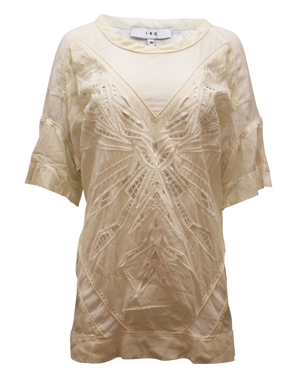 Women's Iro Patterned Laser Cut Dress in White Silk