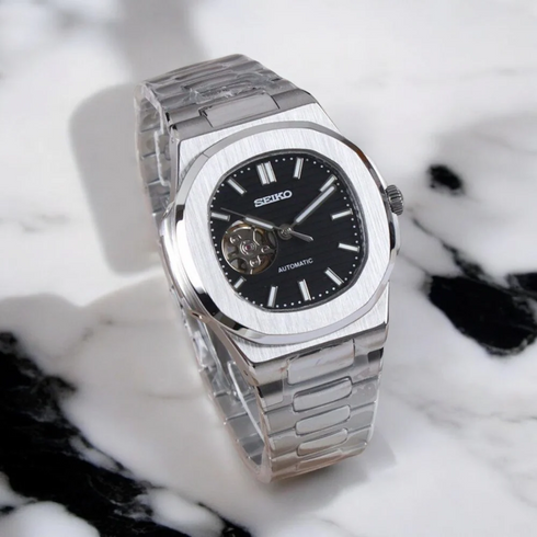 Seiko Mod Nautilus Open Heart | Black