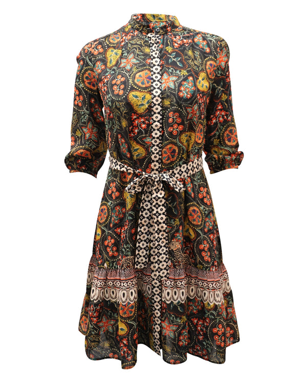 Women's Saloni Tyra with Batik Border Dress in Multicolor Silk