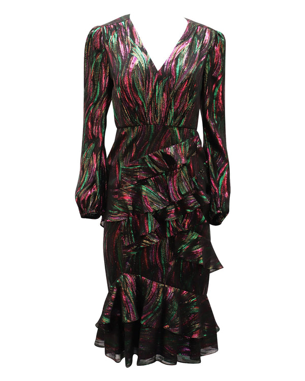 Women's Saloni Rainbow Ayla Dress in Multicolor Silk