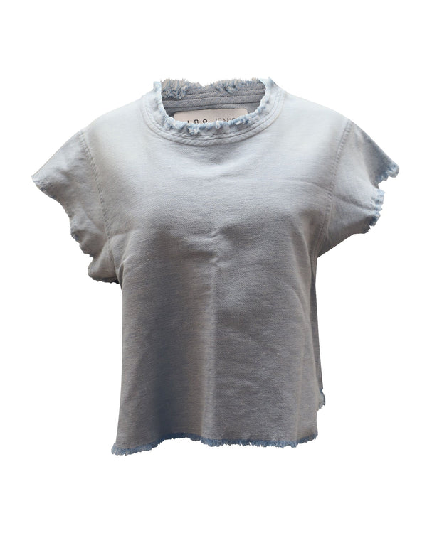 Women's Iro Jean Florie Frayed Sleeves Top in Light Blue Denim