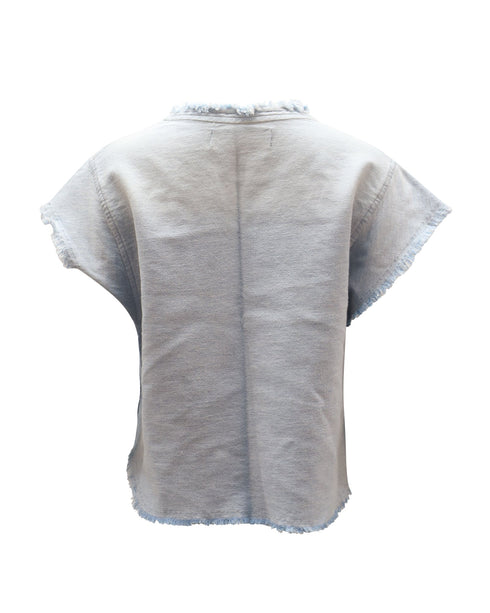Women's Iro Jean Florie Frayed Sleeves Top in Light Blue Denim