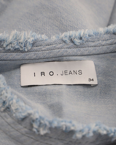 Women's Iro Jean Florie Frayed Sleeves Top in Light Blue Denim