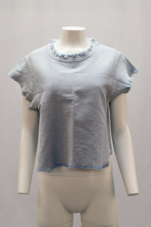 Women's Iro Jean Florie Frayed Sleeves Top in Light Blue Denim