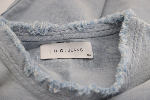 Women's Iro Jean Florie Frayed Sleeves Top in Light Blue Denim