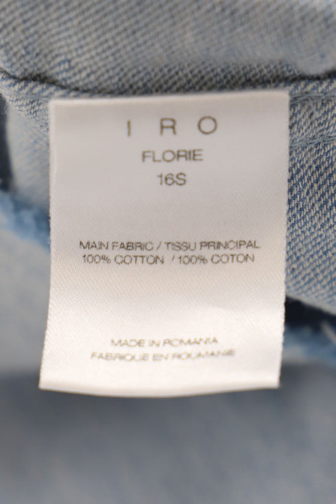 Women's Iro Jean Florie Frayed Sleeves Top in Light Blue Denim