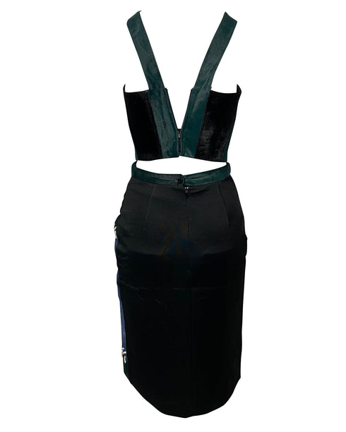 Women's Peter Pilotto Color Block Fur Skirt with Lace Detail in Multicolor Leather