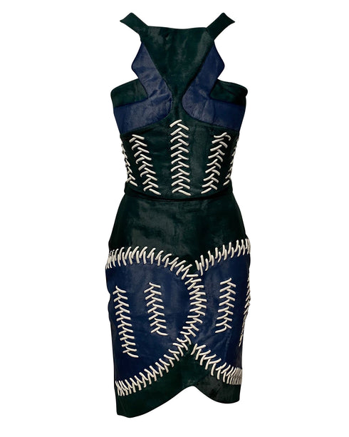 Women's Peter Pilotto Color Block Fur Skirt with Lace Detail in Multicolor Leather
