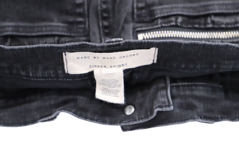 Women's Marc Jacobs Skinny Jeans with Metal Zipper in Black Cotton