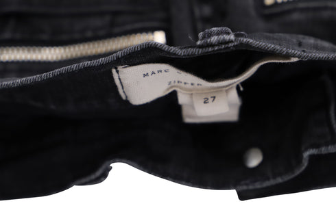 Women's Marc Jacobs Skinny Jeans with Metal Zipper in Black Cotton