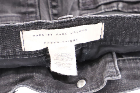 Women's Marc Jacobs Skinny Jeans with Metal Zipper in Black Cotton