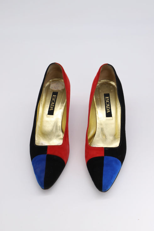 Women's Escada 80s Color Block Court Heels in Multicolor Suede