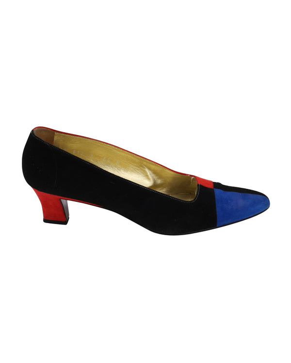 Women's Escada 80s Color Block Court Heels in Multicolor Suede