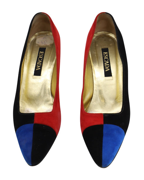 Women's Escada 80s Color Block Court Heels in Multicolor Suede