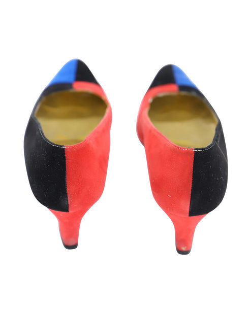 Women's Escada 80s Color Block Court Heels in Multicolor Suede
