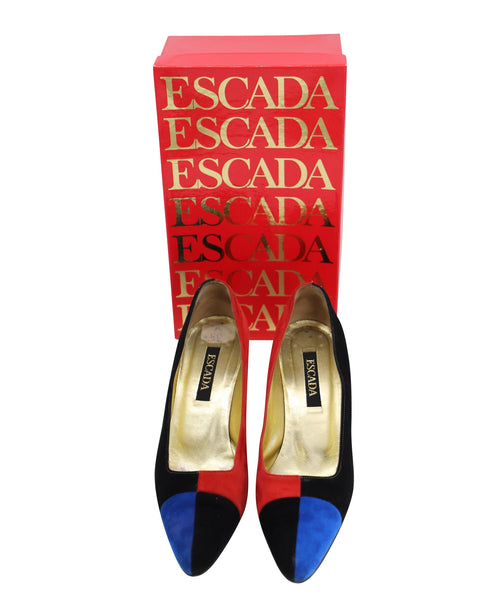 Women's Escada 80s Color Block Court Heels in Multicolor Suede
