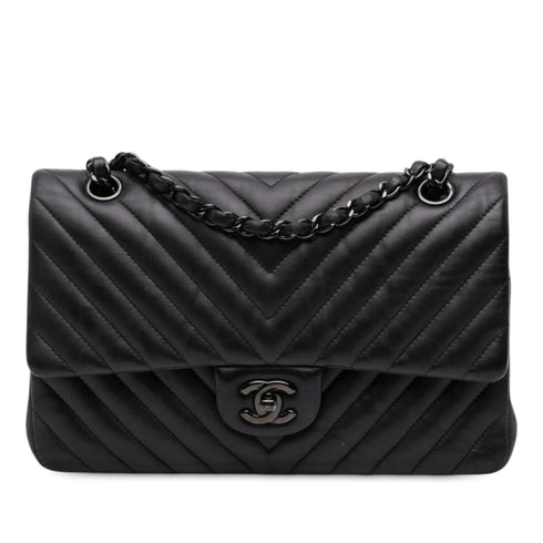 So Black Classic Double Flap Bag Chevron Lambskin Medium