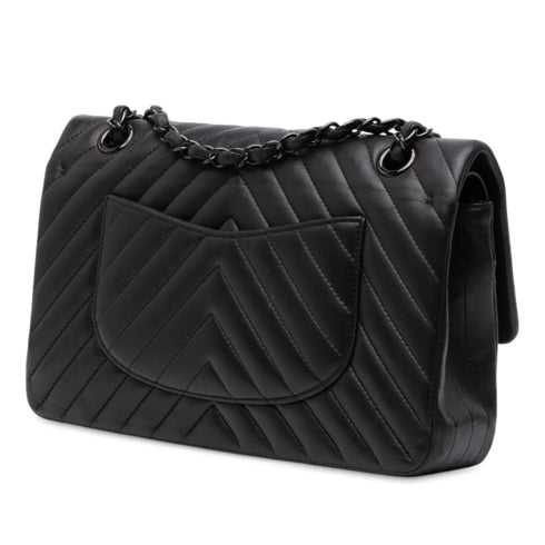 So Black Classic Double Flap Bag Chevron Lambskin Medium