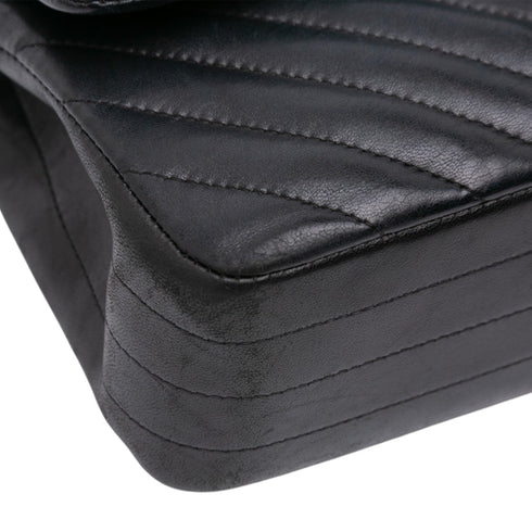 So Black Classic Double Flap Bag Chevron Lambskin Medium