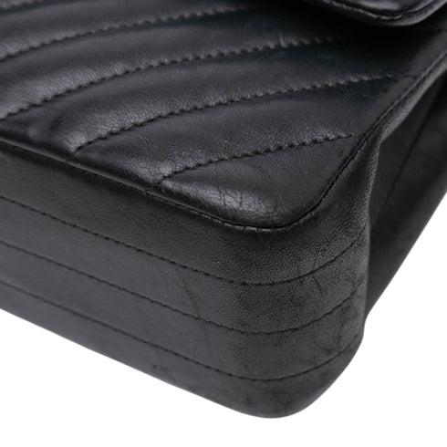 So Black Classic Double Flap Bag Chevron Lambskin Medium