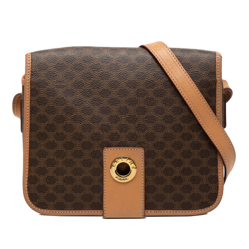 Vintage Saddle Flap Shoulder Bag Macadam Coated Canvas Small