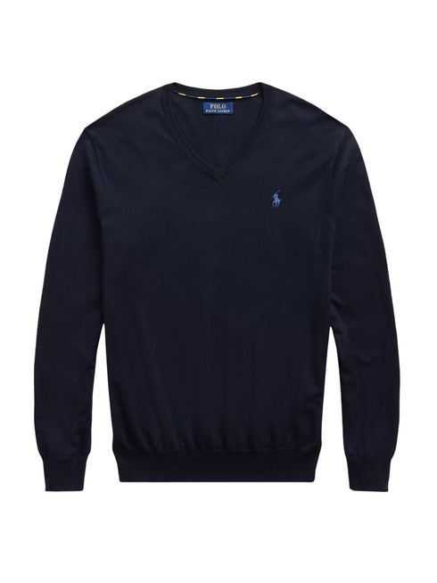 RALPH LAUREN Slim Fit Cotton V-Neck Jumper Hunter Navy