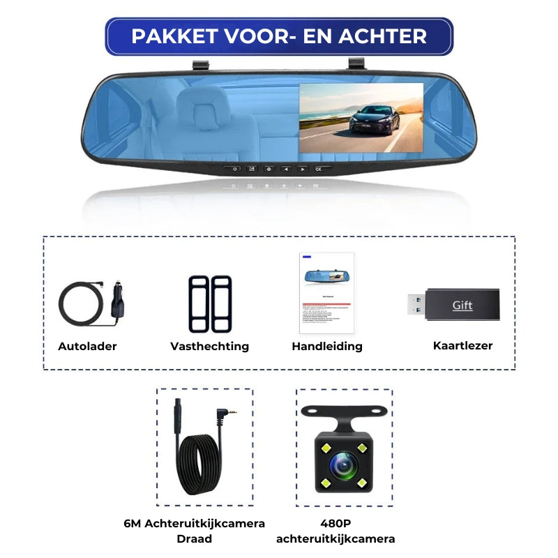 Autospiegel Dashcam - Dual Lens + Geïntegreerd scherm