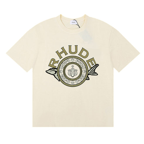 Rhude T-shirts Sturgeon Caviar Printed Cotton Short Sleeves Men and Women