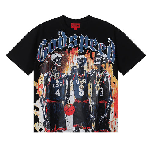 Godspeed T-shirts Basketball Dream Team Trident Print Cotton Casual Short Sleeve Men and Women