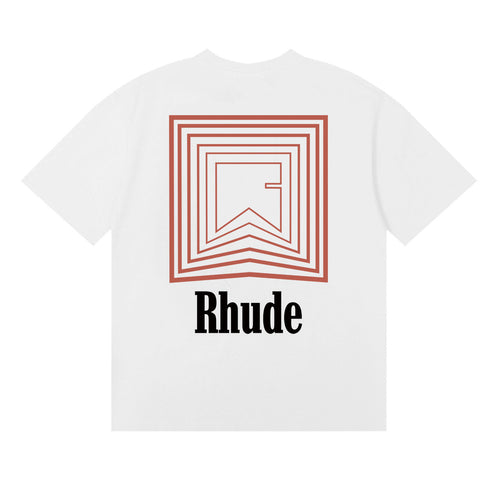 Rhude T-shirts Chevron Red Printed Cotton Casual Short Sleeve Men and Women