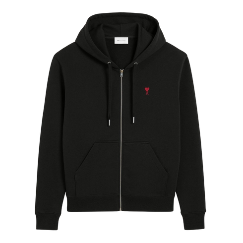 Hoodie Zippe Ami De Coeur Rouge Noir en Coton