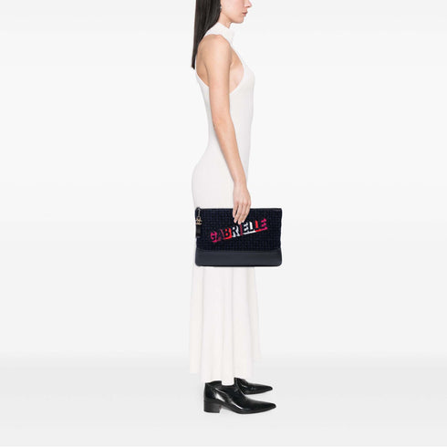 Gabrielle Logo Hobo Tweed and Calfskin Small
