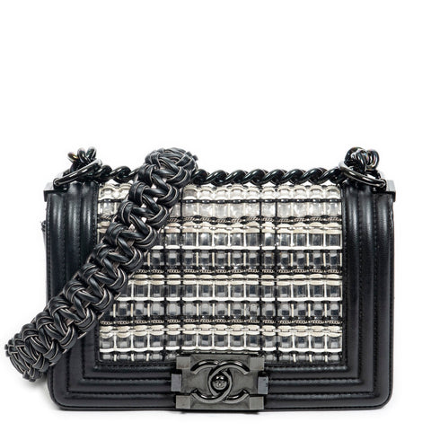 Boy Flap Bag Woven PVC with Lambskin Small