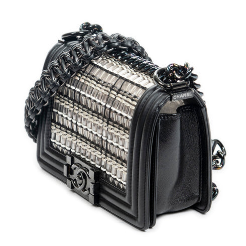 Boy Flap Bag Woven PVC with Lambskin Small
