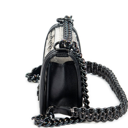 Boy Flap Bag Woven PVC with Lambskin Small