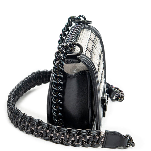 Boy Flap Bag Woven PVC with Lambskin Small