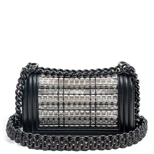 Boy Flap Bag Woven PVC with Lambskin Small