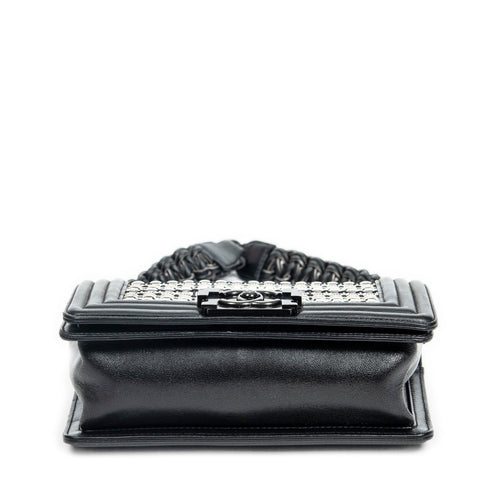 Boy Flap Bag Woven PVC with Lambskin Small