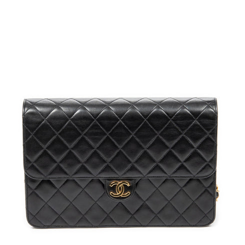 Vintage Clutch with Chain Quilted Leather Medium