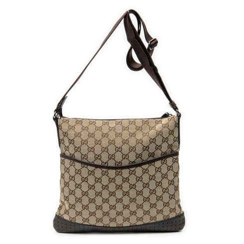 Zip Messenger Bag GG Canvas with Perforated Leather Medium
