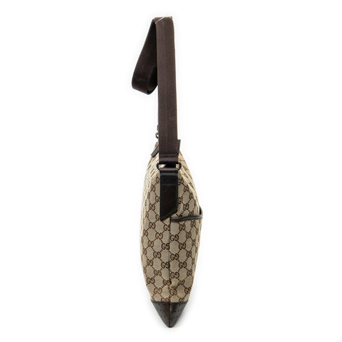 Zip Messenger Bag GG Canvas with Perforated Leather Medium